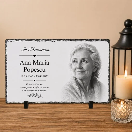 Ardezie Personalizată 20x15 In Memoriam cu Poză și Mesaj — poză ceramică pentru cruce