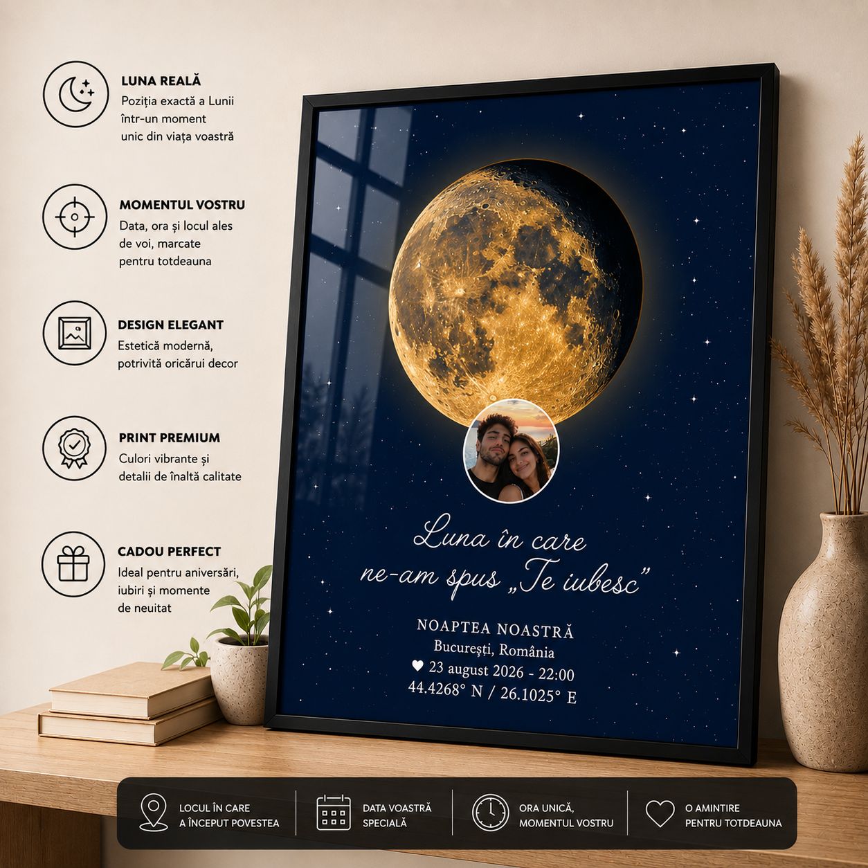 Tablou cu faza lunii personalizat