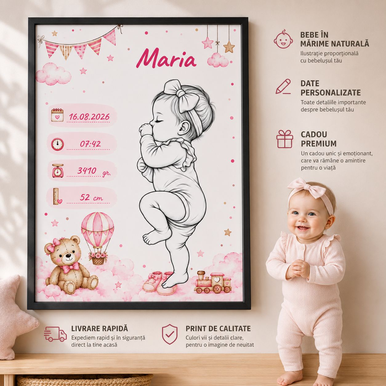 Tablou personalizat cu bebelușul tău în mărime naturală 1:1